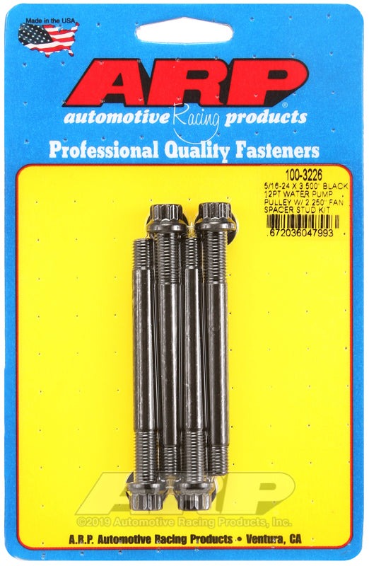 ARP 5/16-24 X 3.500 black 12pt water pump pulley w/ 2.250in fan spacer stud kit