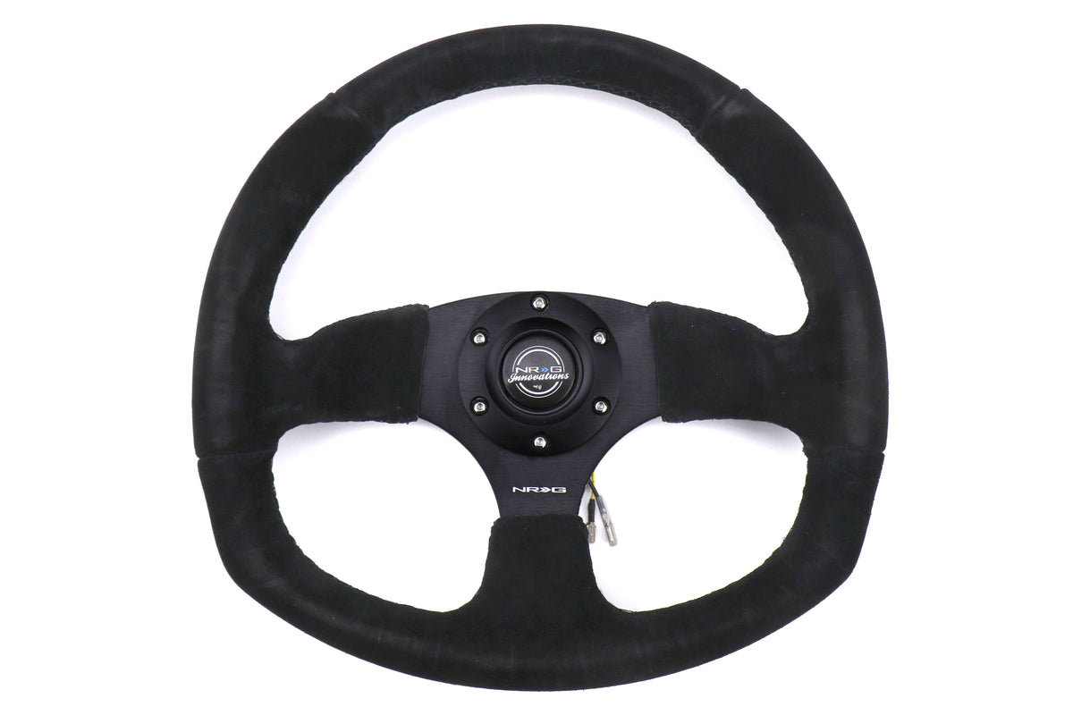 NRG Reinforced Steering Wheel Flat Bottom Suede Black - Universal