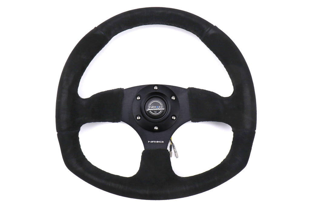 NRG Reinforced Steering Wheel Flat Bottom Suede Black - Universal