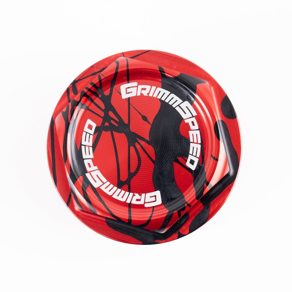 GrimmSpeed Version 2 Bolt Oil Cap (Splatter Red/Black) - Subaru Universal