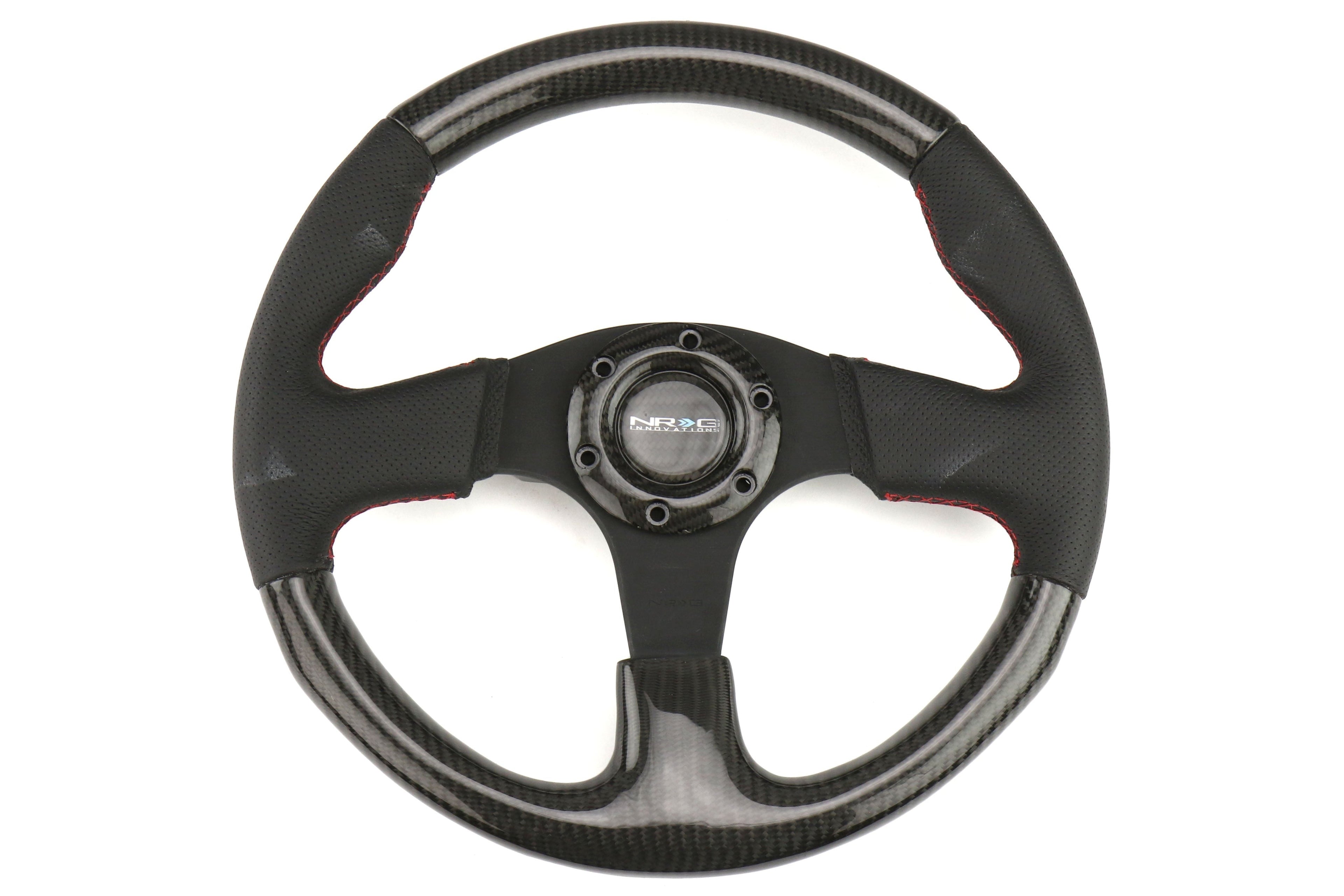 NRG Carbon Fiber Steering Wheel 315mm Perforated Black w/ Red Stitch - Universal