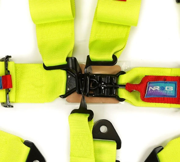 NRG Innovations SFI 16.1 5pt 3 inch Seat Belt Harness with pads / Latch Link - Neon Green 12/22 - Universal
