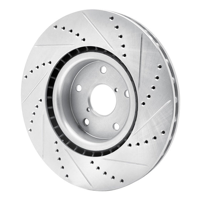 R1 Front Left Drilled & Slotted Silver Brake Rotor - 2008-2017 Subaru STI