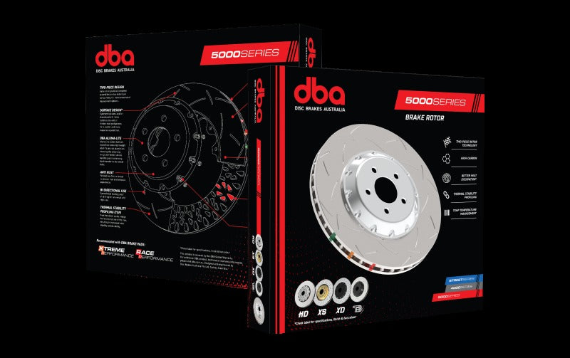 DBA 5000 Series 2-Piece Drilled & Slotted Front Rotor w/Gold Hat - 10-Lug - 2003-2006 Subaru Legacy GT Wagon