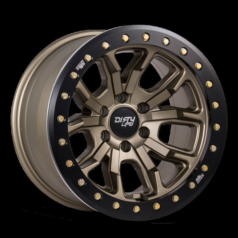 Dirty Life 9303 DT-1 17x9 / 6x139.7 BP / -12mm Offset / 106mm Hub Satin Gold Wheel - Beadlock