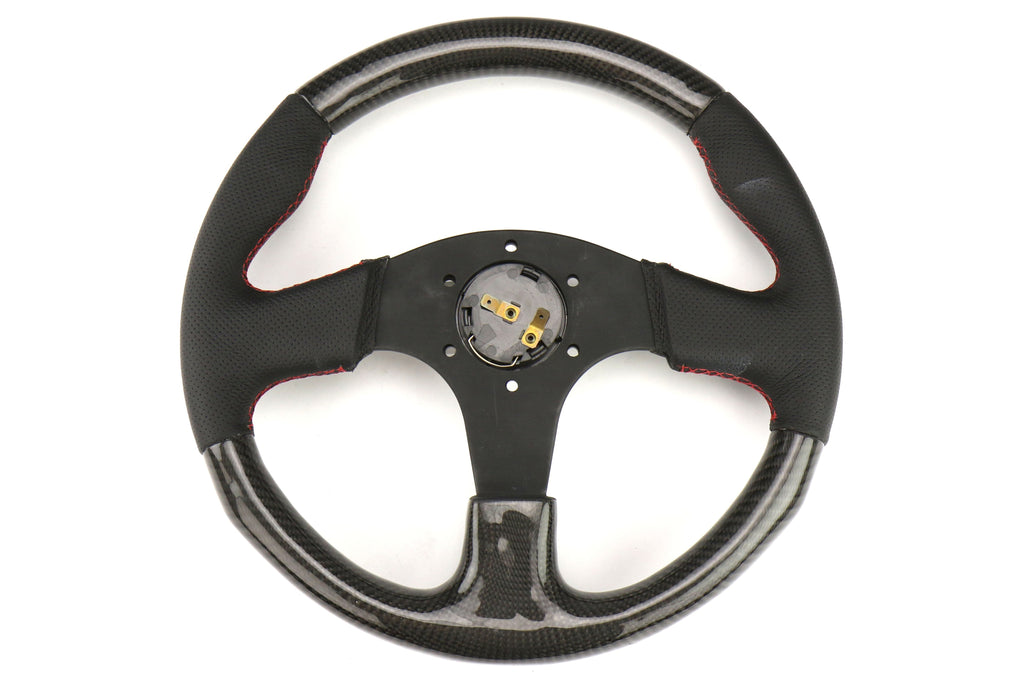 NRG Carbon Fiber Steering Wheel 315mm Perforated Black w/ Red Stitch - Universal