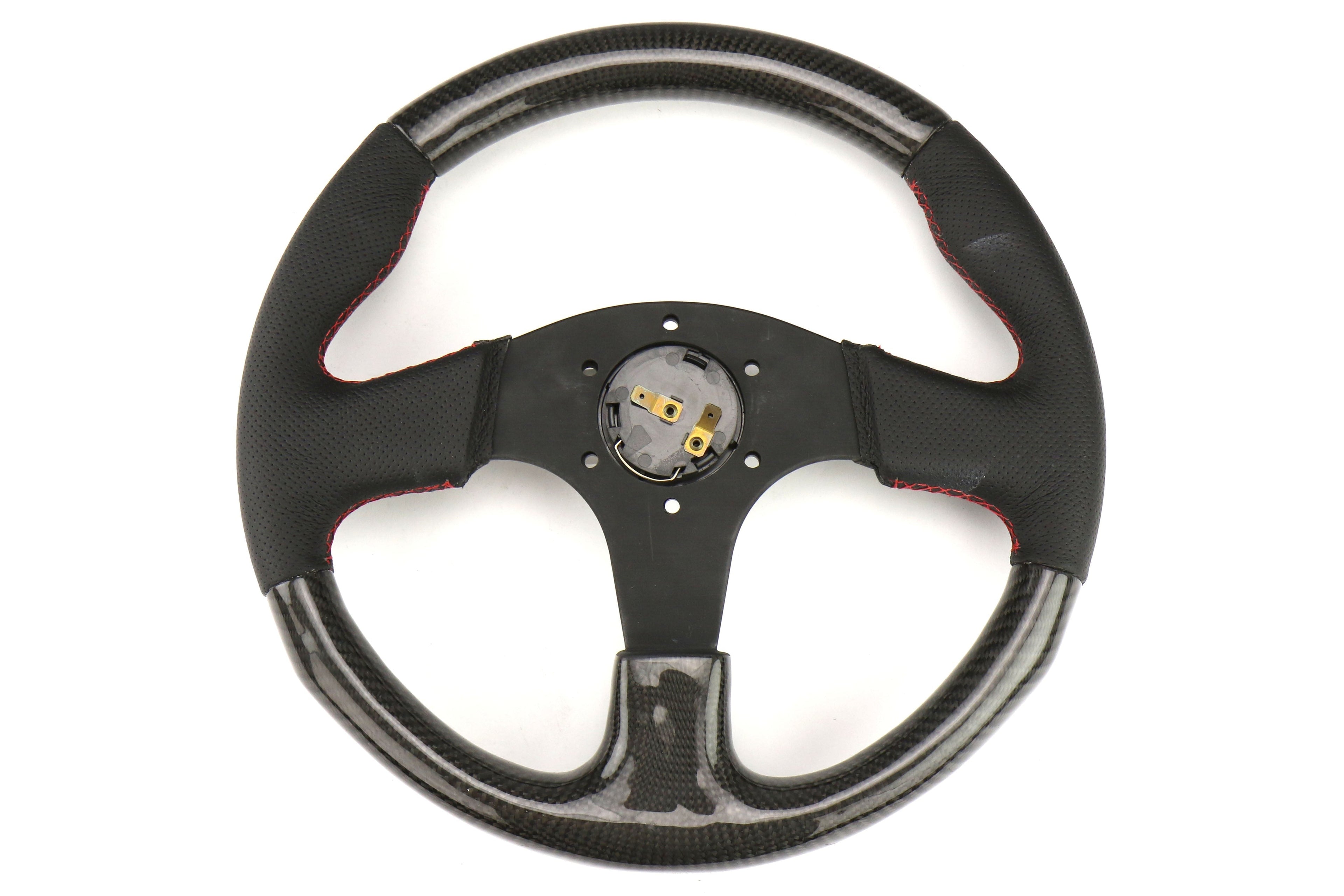 NRG Carbon Fiber Steering Wheel 315mm Perforated Black w/ Red Stitch - Universal
