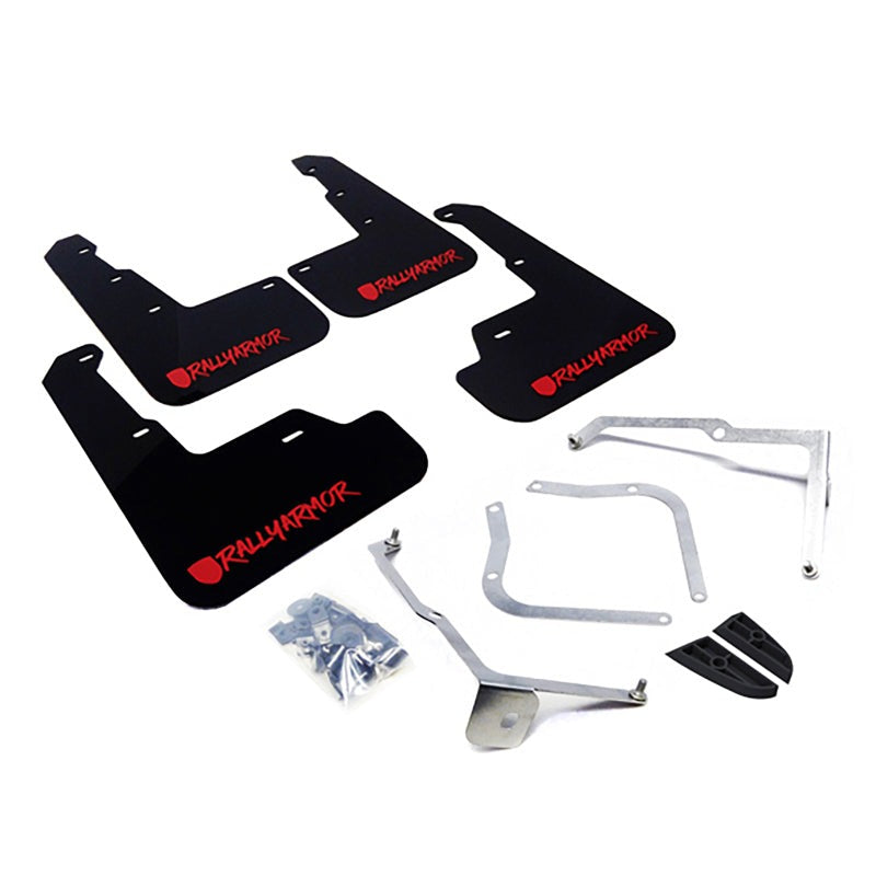 Rally Armor Black UR Mud Flap w/Red Altered Font Logo - 2015-2021 Subaru WRX / STI