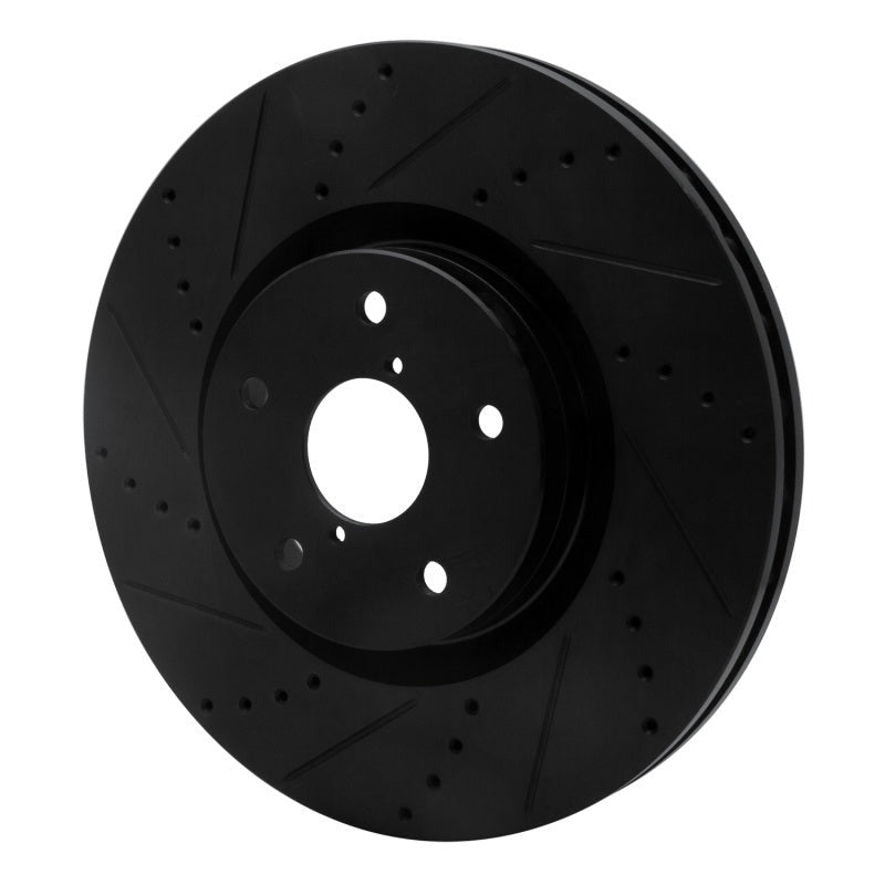 R1 Front Left Drilled & Slotted Black Brake Rotor - 2005-2017 Subaru STI