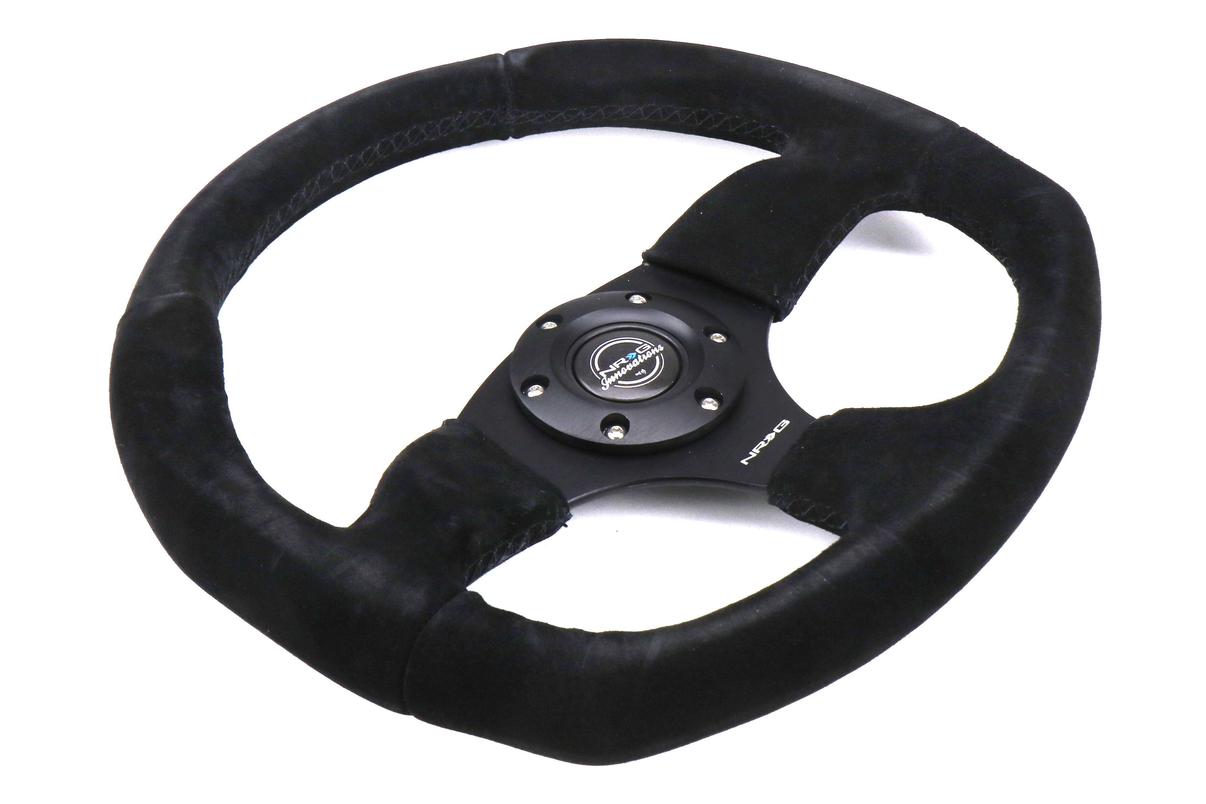 NRG Reinforced Steering Wheel Flat Bottom Suede Black - Universal