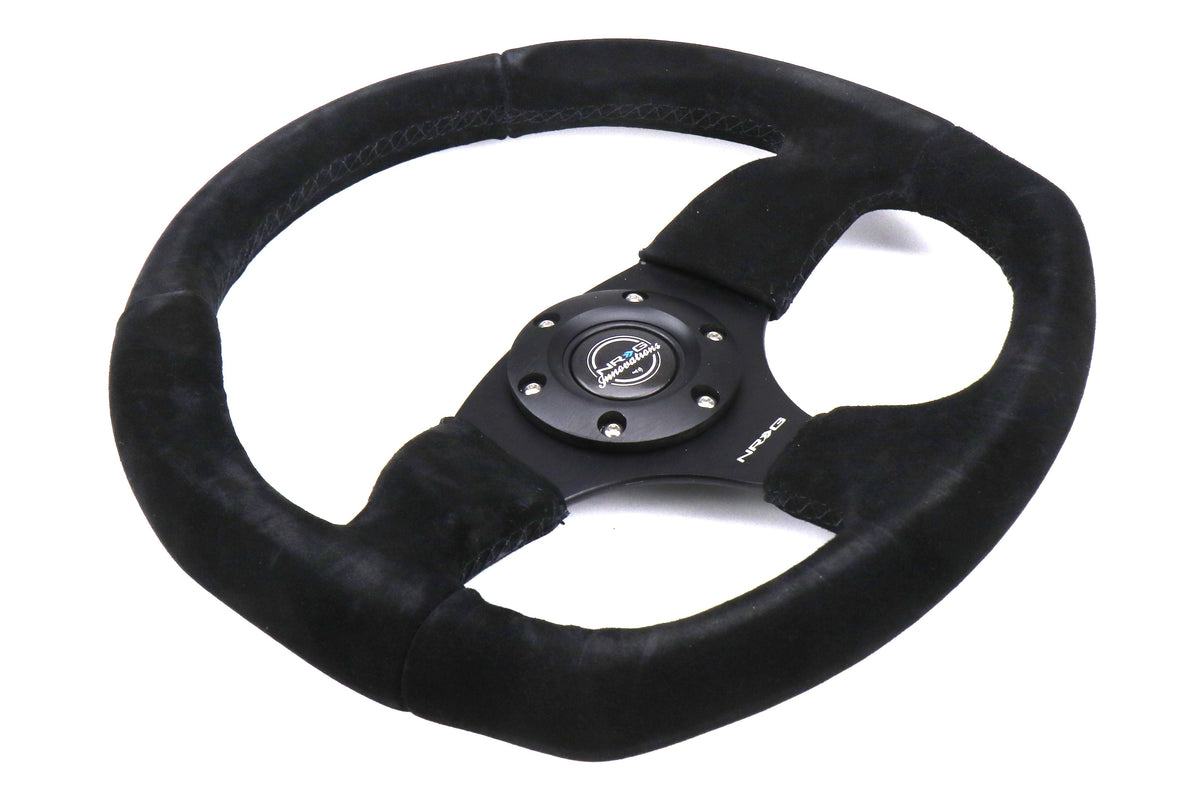 NRG Reinforced Steering Wheel Flat Bottom Suede Black - Universal