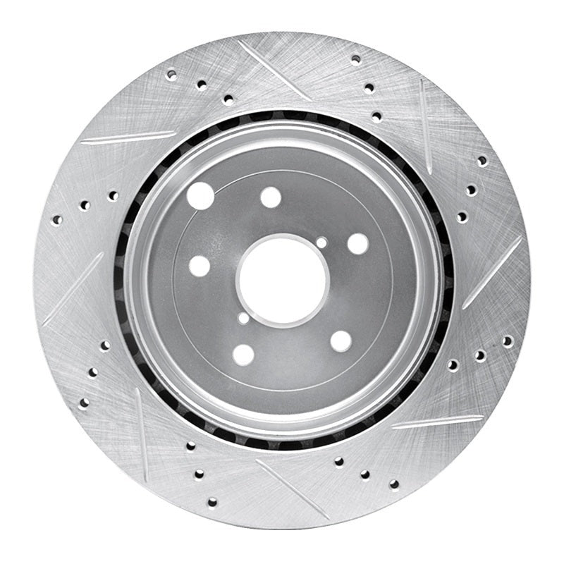 R1 Rear Left Drilled & Slotted Silver Brake Rotor - 2008-2017 Subaru STI