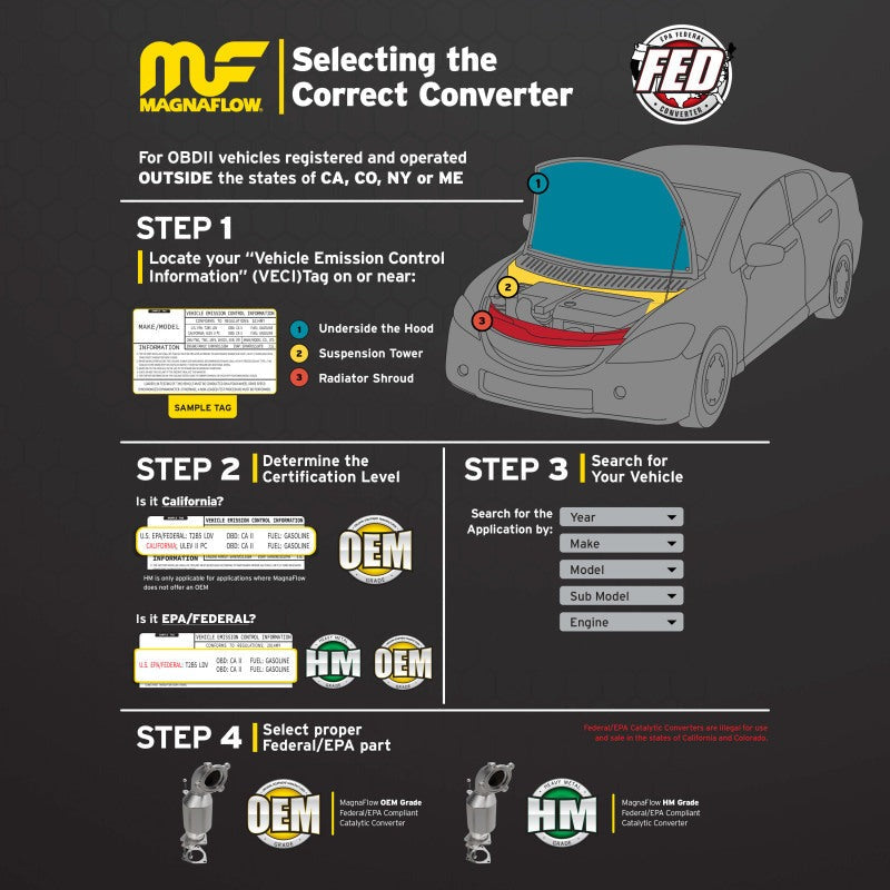 MagnaFlow Direct Fit Catalytic Converter - Close Coupled - 2010-2012 Subaru Legacy H4 2.5L