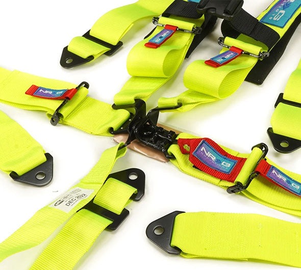 NRG Innovations SFI 16.1 5pt 3 inch Seat Belt Harness with pads / Latch Link - Neon Green 12/22 - Universal
