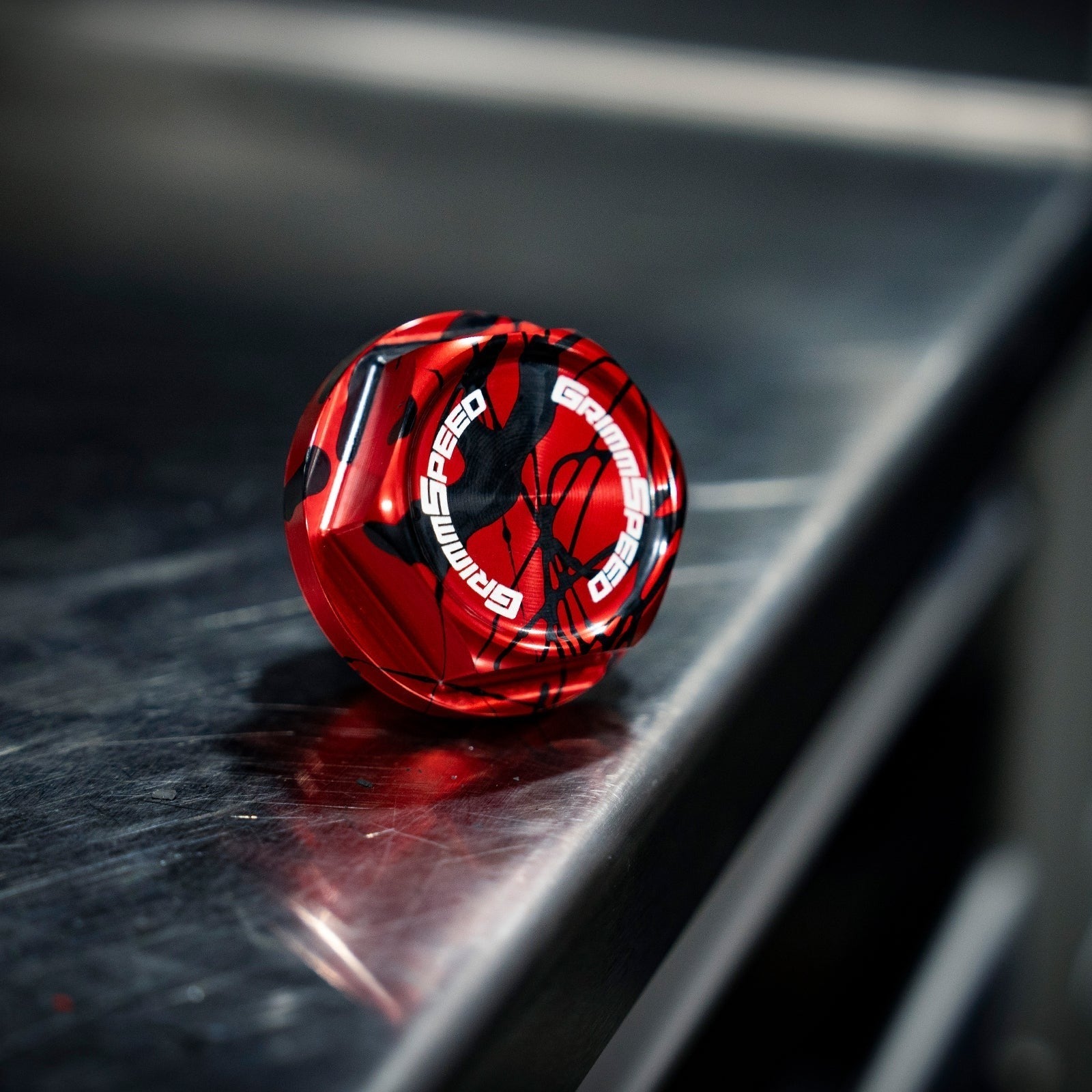 GrimmSpeed Version 2 Bolt Oil Cap (Splatter Red/Black) - Subaru Universal