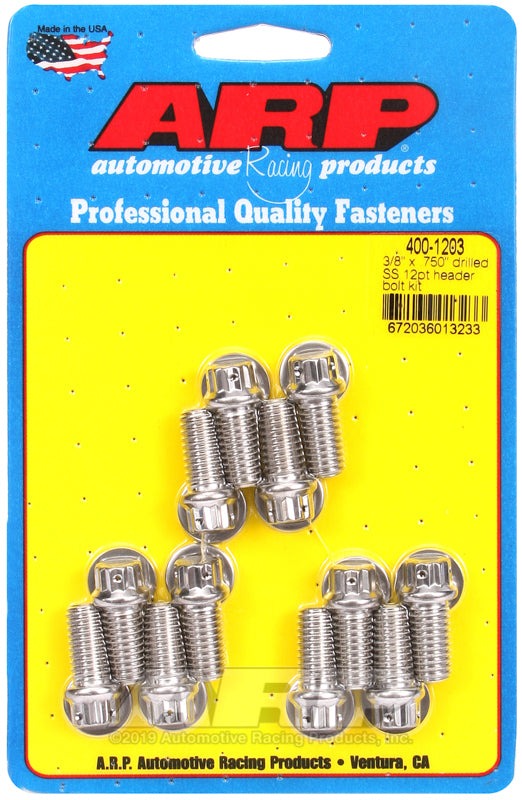 ARP 3/8 x .750 drilled SS 12pt header bolt kit