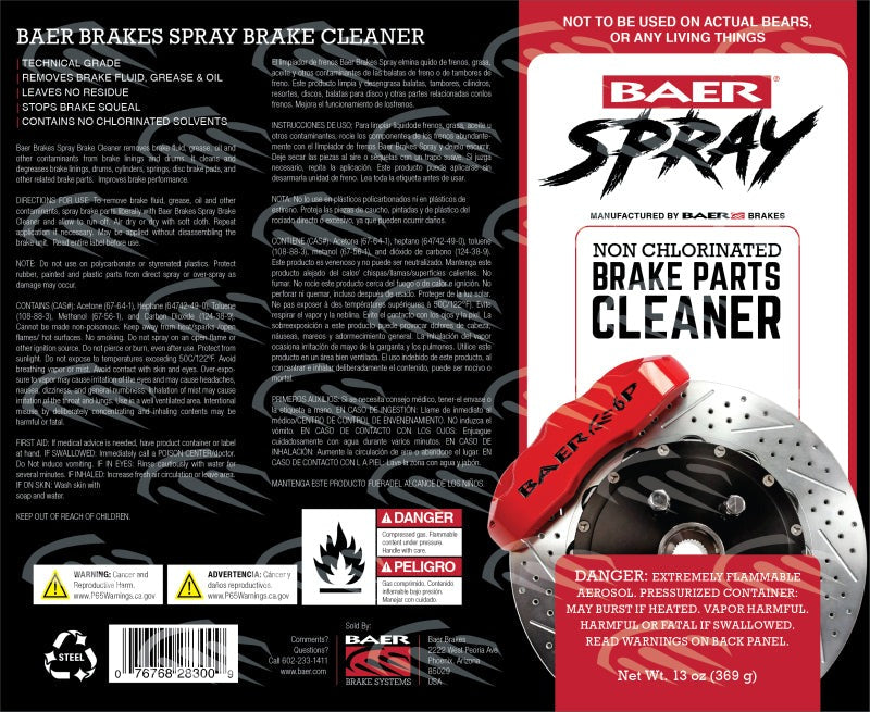 Baer Brakes Spray Brake Cleaner Non-Chlorinated Technical Grade 130Z - 12 Case (Aerosol)