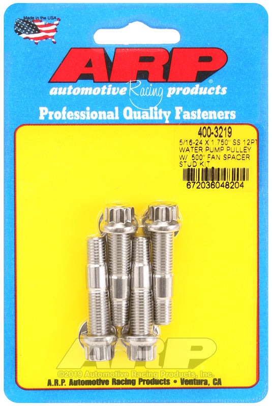 ARP 5/16-24 X 1.750 SS 12pt water pump pulley w/ .500in fan spacer stud kit
