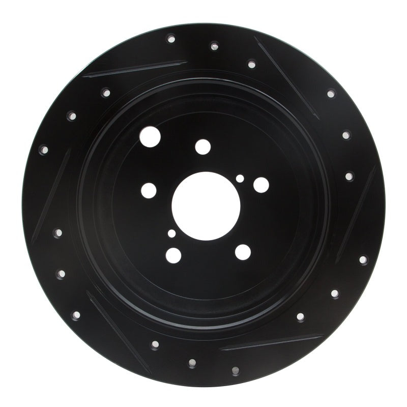 R1 Concepts Drilled & Slotted Black Rear Left Brake Rotor - 2008-2014 Subaru WRX / Subaru Impreza