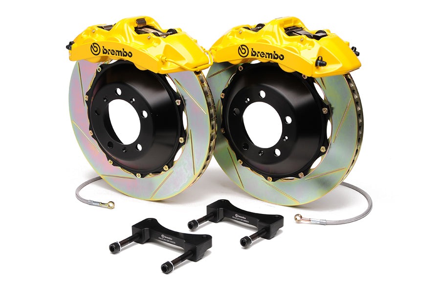 Brembo Gran Turismo 6 Piston Front Brake Kit Yellow Slotted Rotors - 2008-2014 Subaru WRX / 2010-2011 Legacy 2.5i