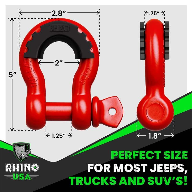 Rhino USA 3/4In D-Ring Shackle Set (2-Pack)(White)