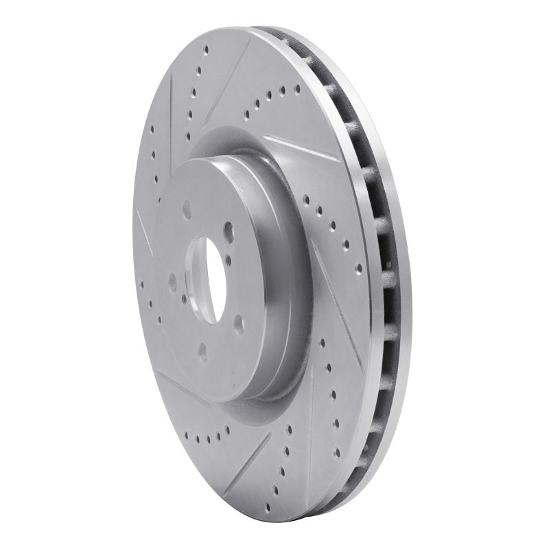 R1 Front Left Drilled & Slotted Silver Brake Rotor - 2004 Subaru STI / 2017-2020 & 2022-2026 Subaru BRZ w/ Brembo