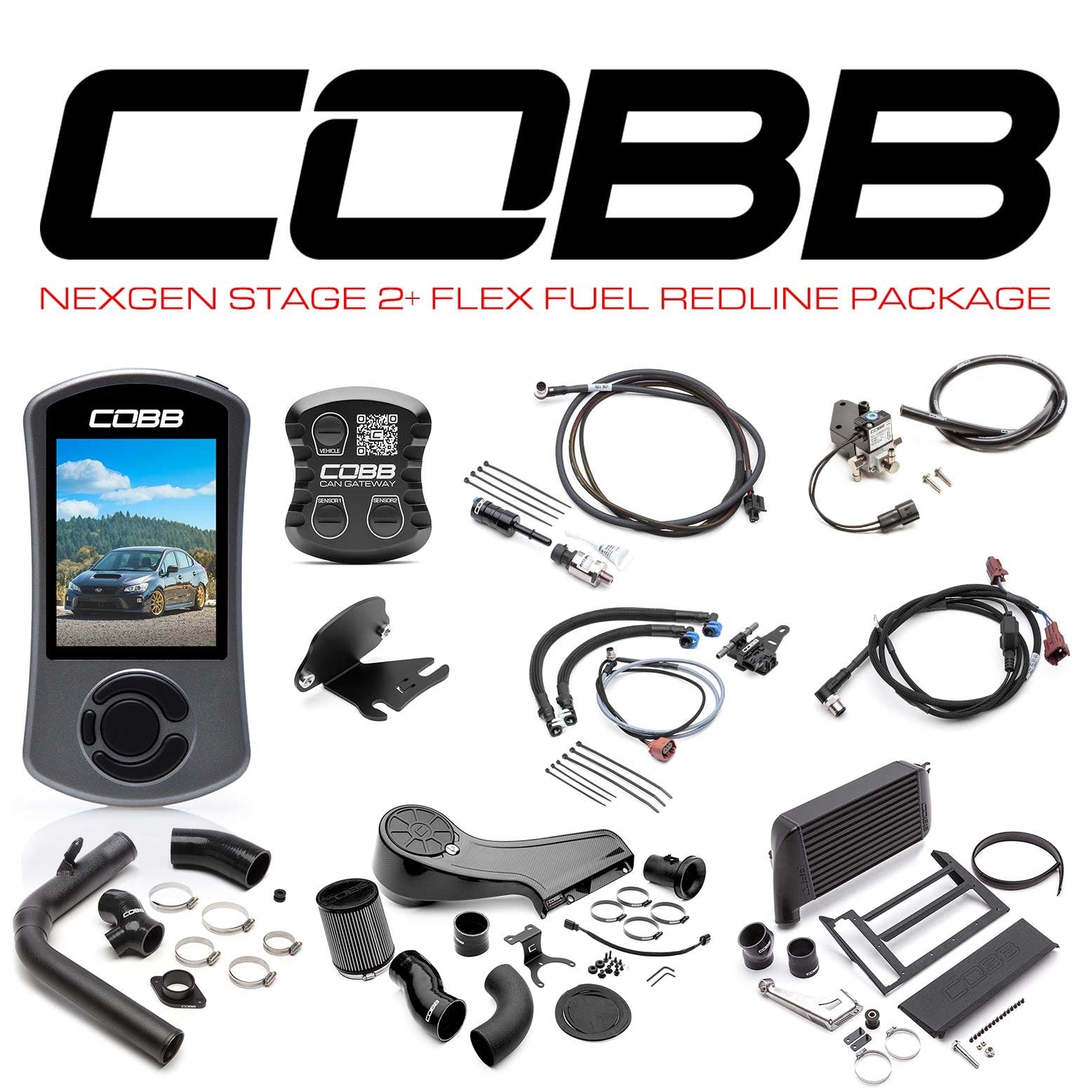 Cobb NexGen Stage 2 + CAN Flex Fuel Redline Carbon Fiber Power Package - Black - 2018-2021 Subaru WRX