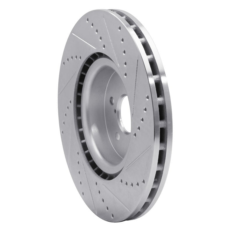 R1 Front Left Drilled & Slotted Silver Brake Rotor - 2004 Subaru STI / 2017-2020 & 2022-2026 Subaru BRZ w/ Brembo