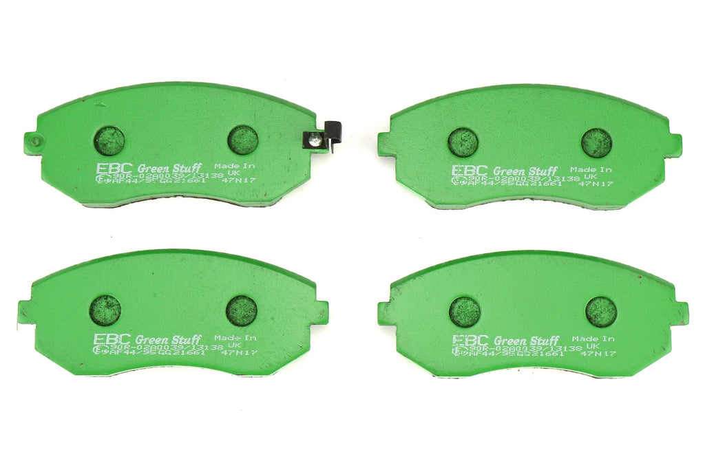 EBC Brakes Greenstuff 2000 Series Sport Disc Brake Front Pads - 2003-2005 & 2008-2010 Subaru WRX (10.5mm Pad Tab)