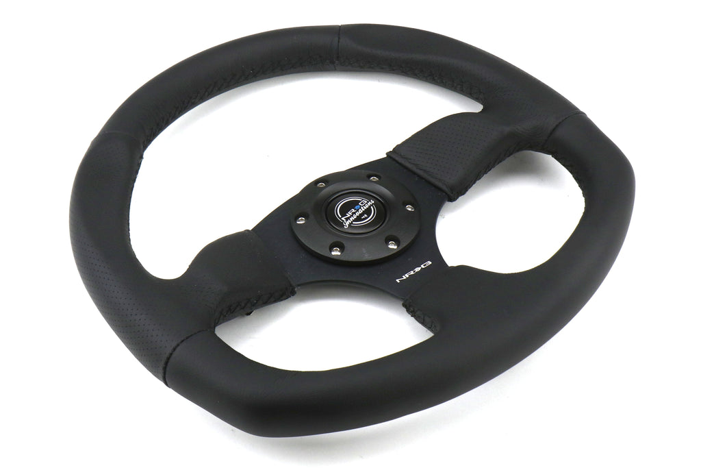NRG Reinforced Steering Wheel Flat Bottom Black - Universal
