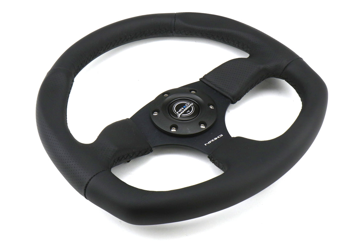 NRG Reinforced Steering Wheel Flat Bottom Black - Universal