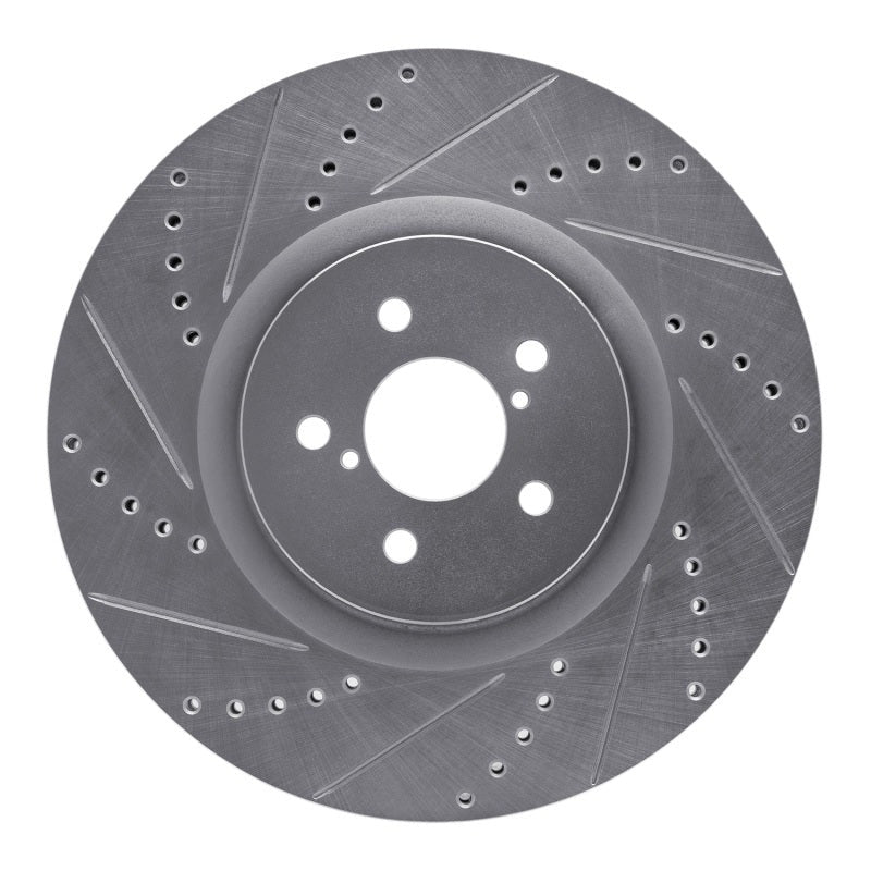 R1 Front Left Drilled & Slotted Silver Brake Rotor - 2004 Subaru STI / 2017-2020 & 2022-2026 Subaru BRZ w/ Brembo