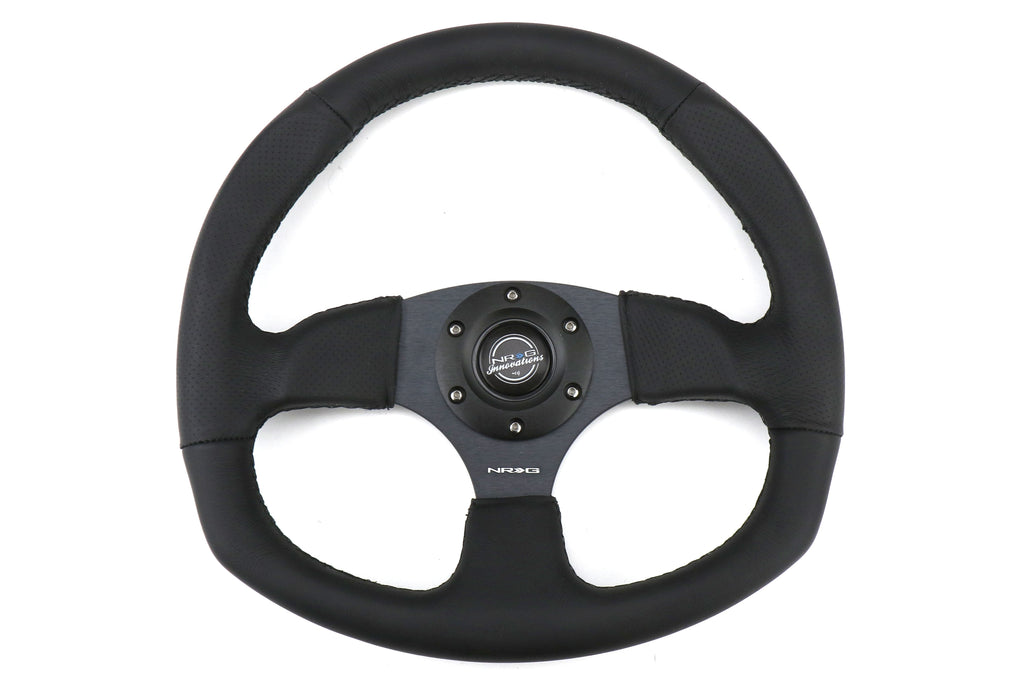 NRG Reinforced Steering Wheel Flat Bottom Black - Universal