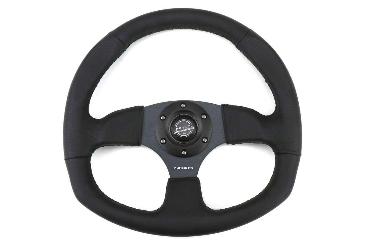 NRG Reinforced Steering Wheel Flat Bottom Black - Universal