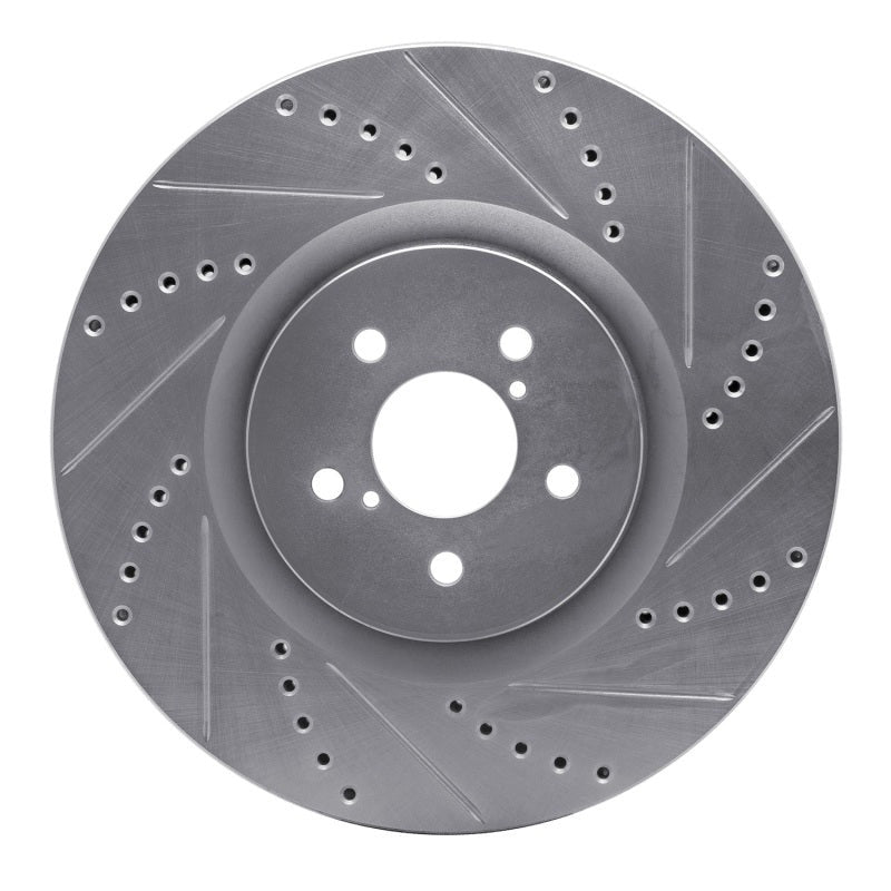R1 Front Right Drilled & Slotted Silver Brake Rotor - 2004 Subaru STI / 2017-2020 & 2022-2026 Subaru BRZ w/ Brembo