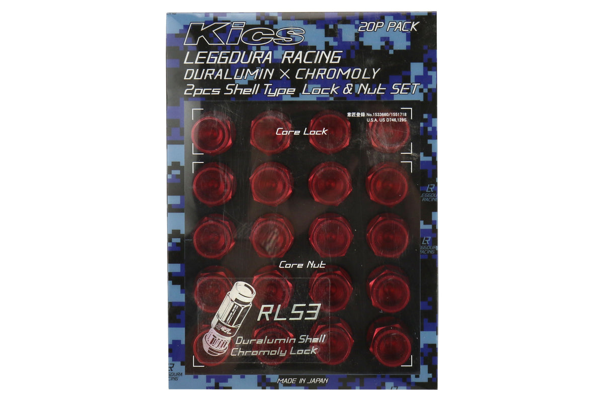 Project Kics Leggdura Racing Shell Type Lug Nut Set 53mm Open-End Look 12X1.25 Red - Universal