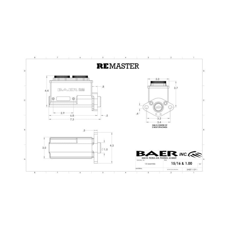 Baer Brakes GM/Ford15/16in Bore Remaster Right Port 2-Bolt Master Cylinder Assembly - Black