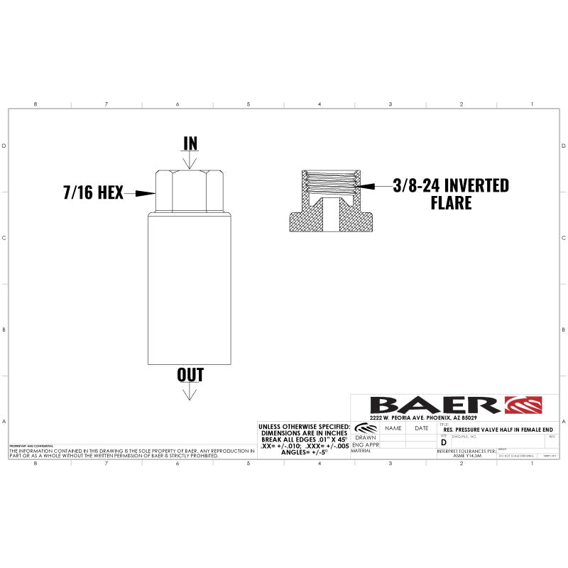 Baer Brakes Residual Valve - 2LB, 3/8 IFF Fittings