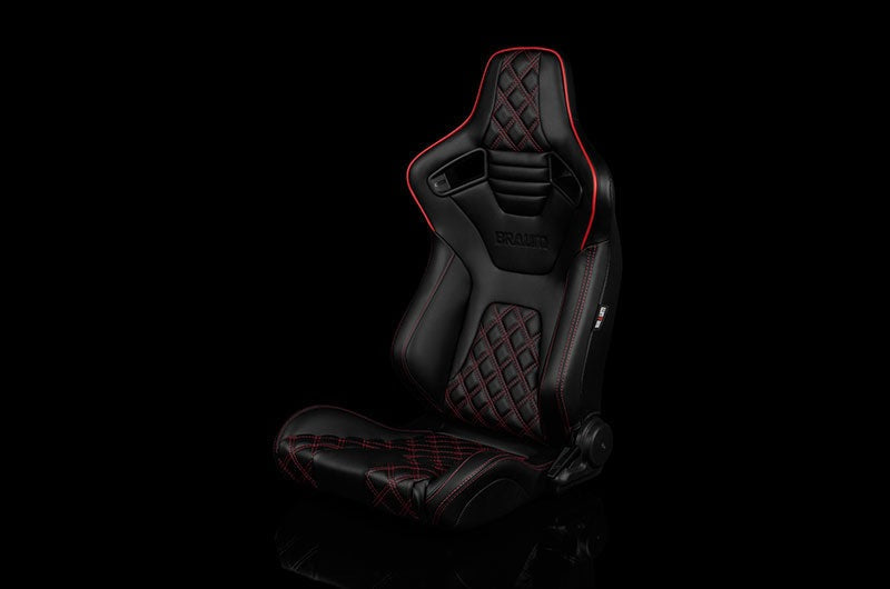 Braum Elite-X Series Sport Seats - Black Diamond (Double Red Stitching / Red Piping) Pair - Universal