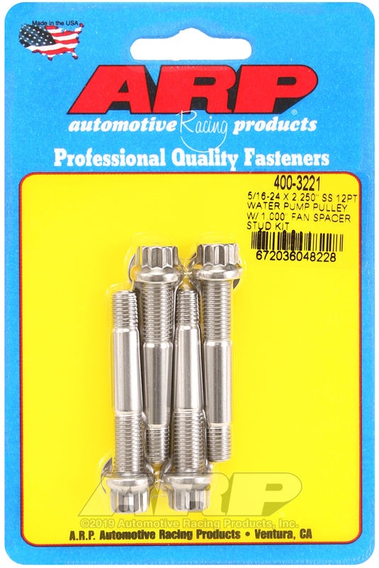 ARP 5/16-24 x 2.250 SS 12pt Water Pump Pulley w/1.000in Fan Spacer Stud Kit