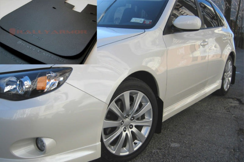 Rally Armor Basic Black Mud Flap w/Black Logo - 2008-2010 Subaru WRX / 08-11 Impreza 2.5i (Hatch/Sedan)