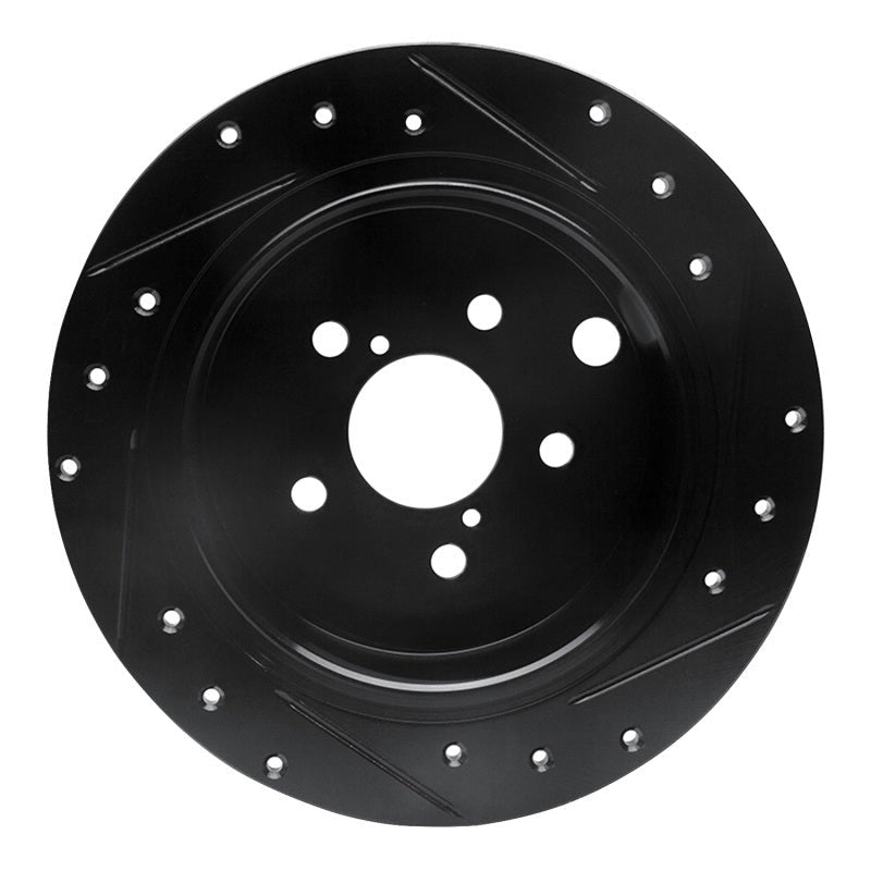 R1 Concepts Rear Left Drilled & Slotted Black Brake Rotor - 2012-2023 Subaru Crosstrek