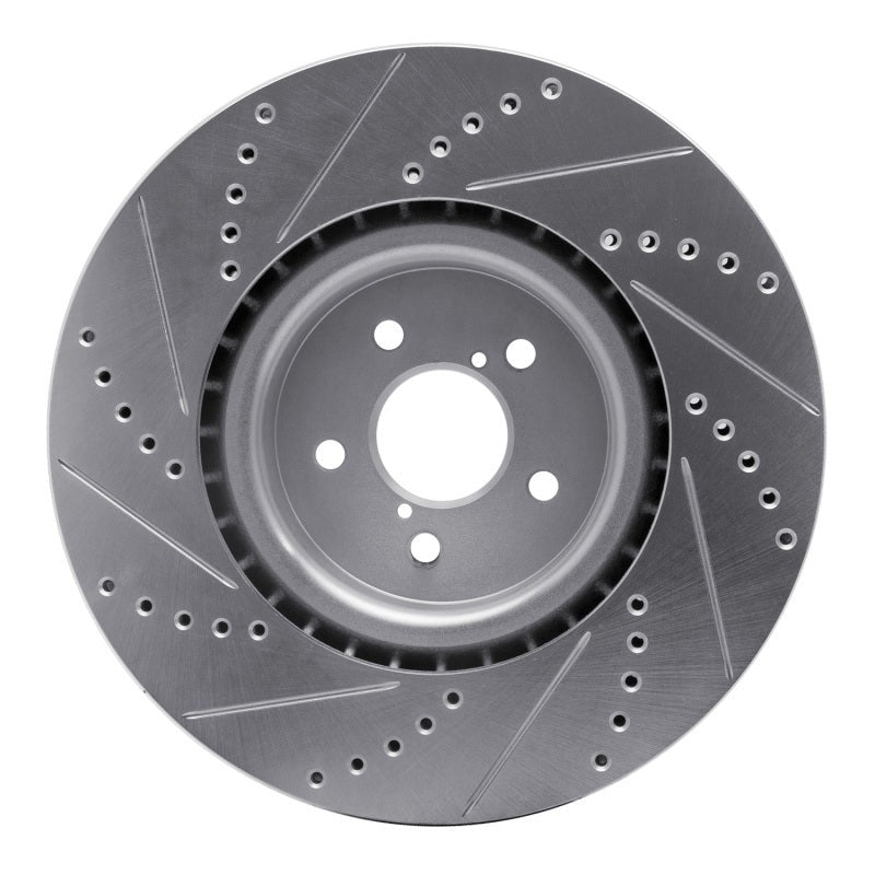 R1 Front Right Drilled & Slotted Silver Brake Rotor - 2004 Subaru STI / 2017-2020 & 2022-2026 Subaru BRZ w/ Brembo