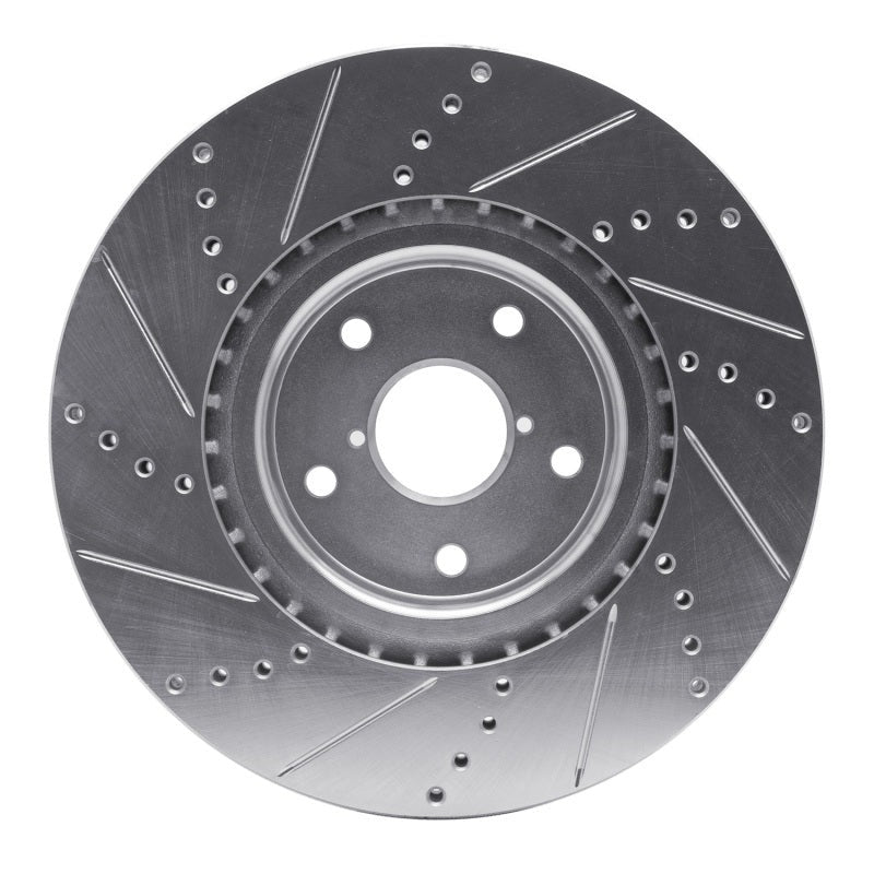 R1 Front Right Drilled & Slotted Silver Brake Rotor - 2005-2017 Subaru STI