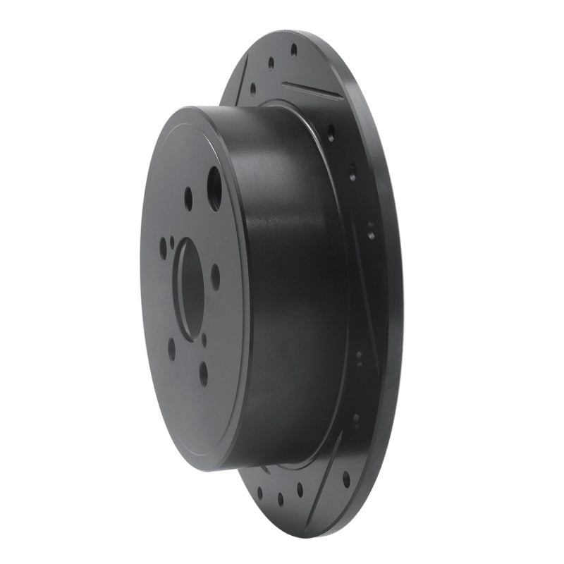 R1 Concepts Drilled & Slotted Black Rear Left Brake Rotor - 2008-2014 Subaru WRX / Subaru Impreza
