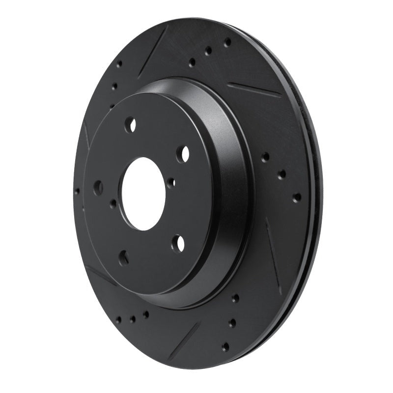R1 Concepts Rear Left Drilled & Slotted Black Brake Rotor - 2019-2026 Subaru Crosstrek
