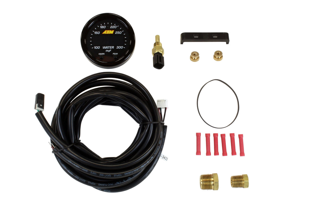 AEM X-Series Temperature Gauge Kit - 100-300F - Black Bezel / Black Face - Universal