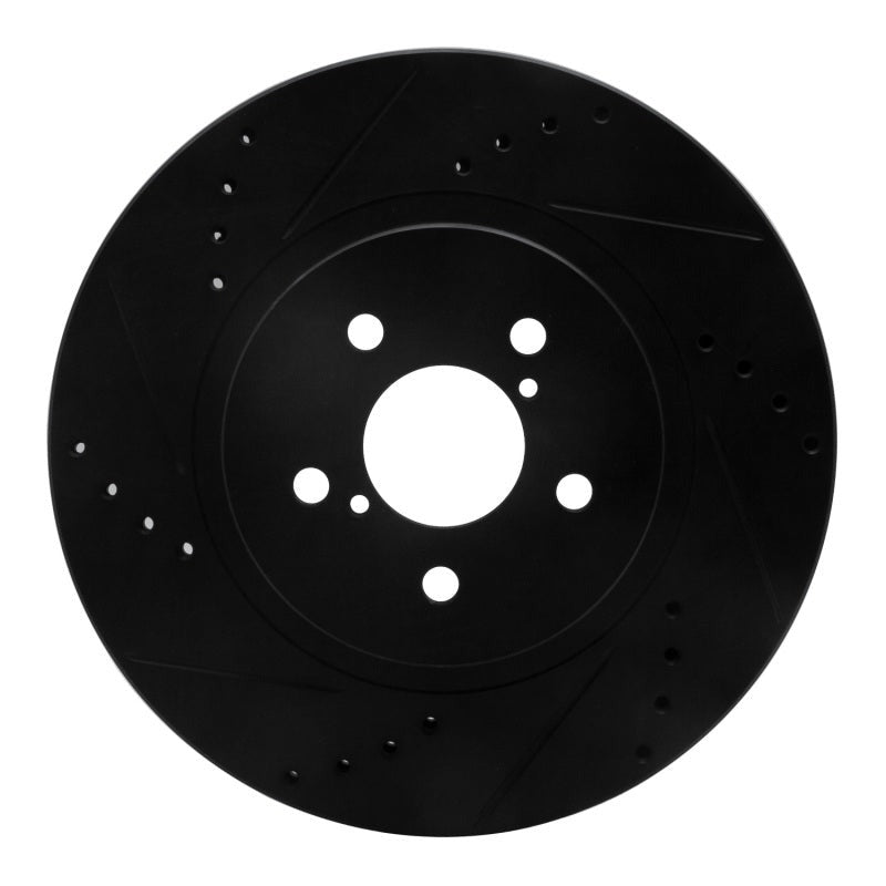 R1 Concepts Front Left Drilled & Slotted Black Brake Rotor - 2017-2023 Subaru Crosstrek