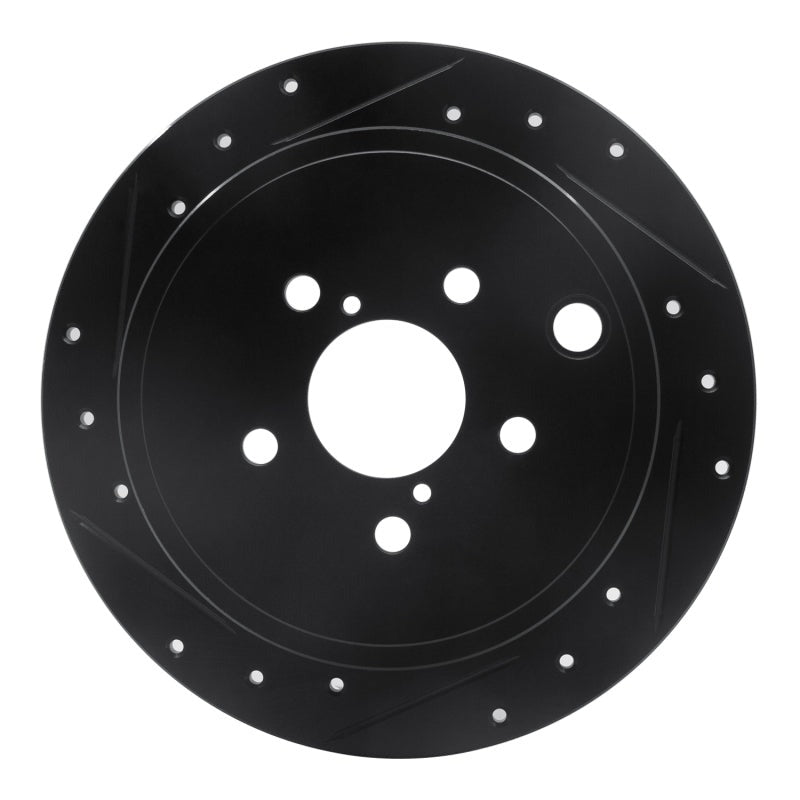 R1 Concepts Drilled & Slotted Black Rear Left Brake Rotor - 2008-2014 Subaru WRX / Subaru Impreza