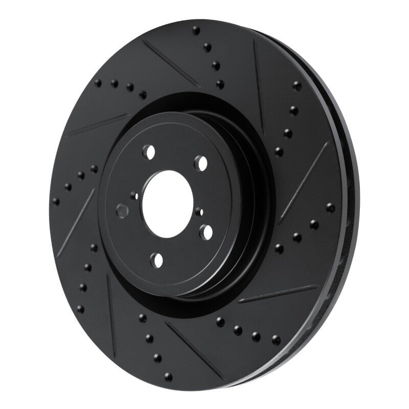 R1 Front Right Drilled & Slotted Black Brake Rotor - 2004 Subaru STI / 2017-2020 & 2022-2026 Subaru BRZ w/ Brembo